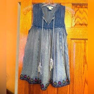 Rachel Zoe denim babydoll tunic with embroidered trim
